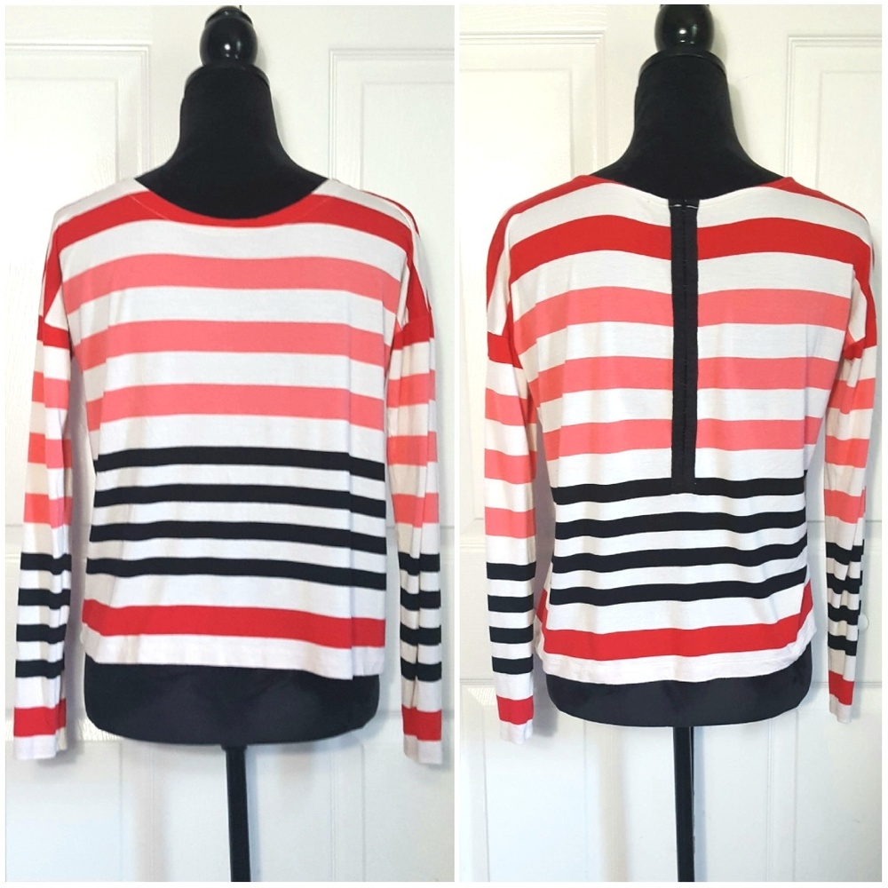Ann Taylor Loft Striped Hook Eye Back Top - Picture 1 of 5